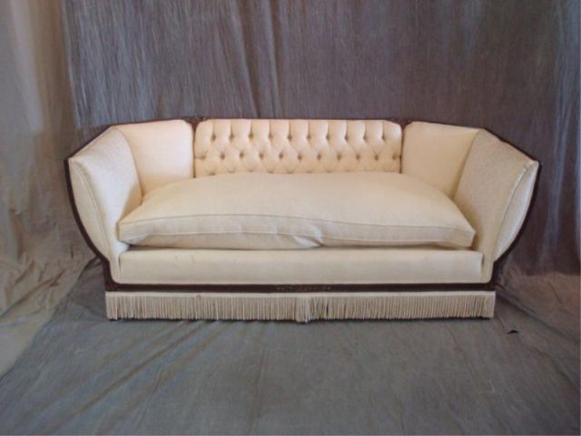 Appraisal: Tufted Ivory Upholstered Down-Filled Art Deco Dimensions wide