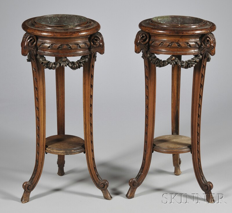 Appraisal: Pair of George III Adam-style Carved Walnut Plant Stands with