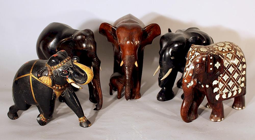 Appraisal: A lot of Asian wooden carved elephants A lot of