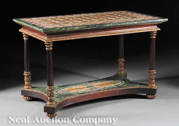 Appraisal: A Neoclassical-Style Specimen Marble Carved and Gilded Salon Table geometric