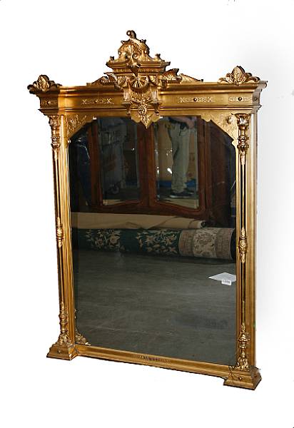 Appraisal: A Renaissance Revival giltwood over mantle mirror height ft in