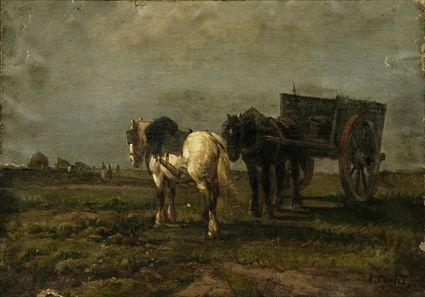 Appraisal: Attributed to Antonio Cortes Spanish - Cart Horses in Field