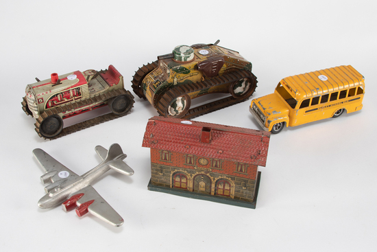 Appraisal: This lot consists of five tin and aluminum vintage Toys