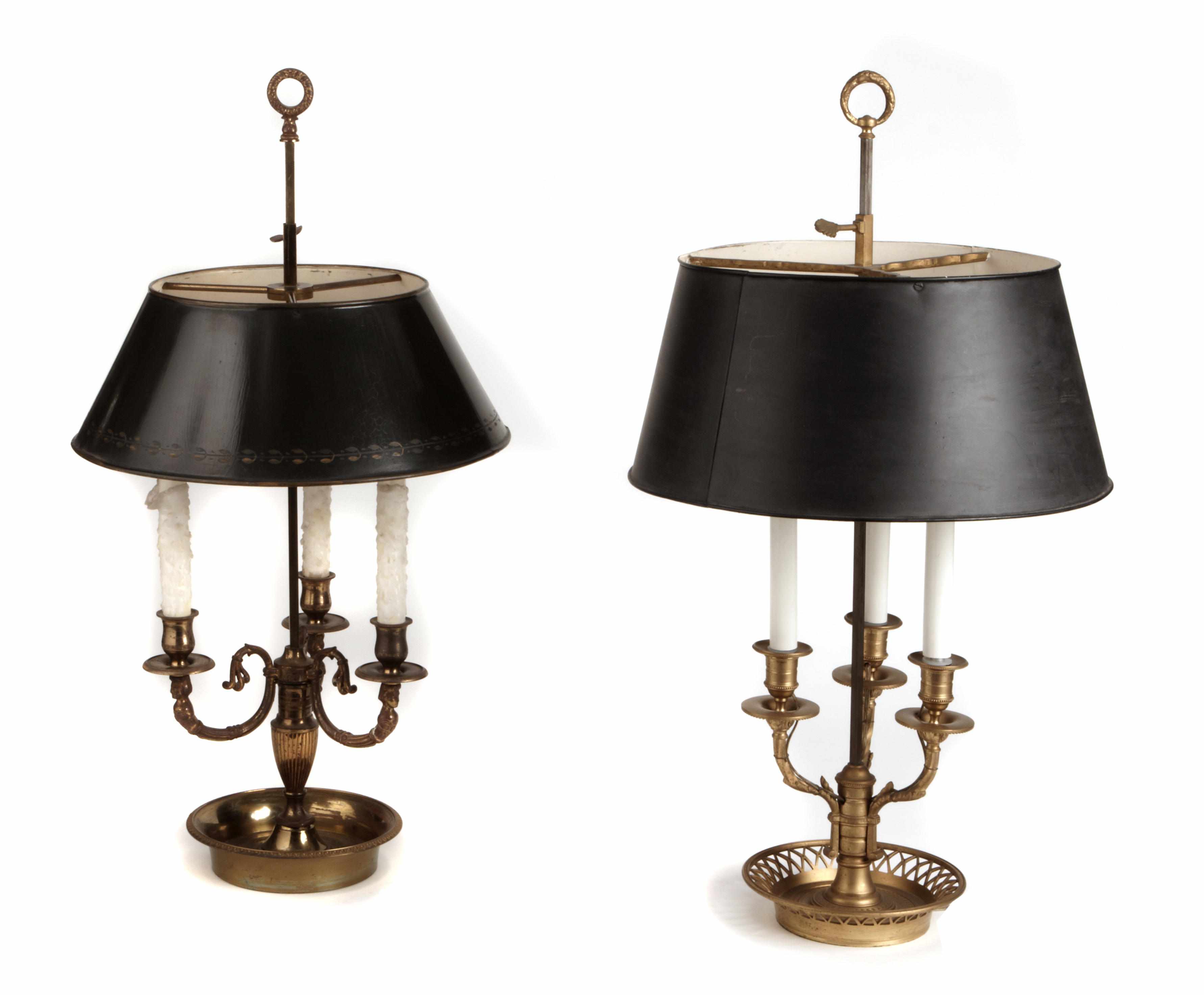 Appraisal: A group of two gilt metal bouillotte lamps with tole