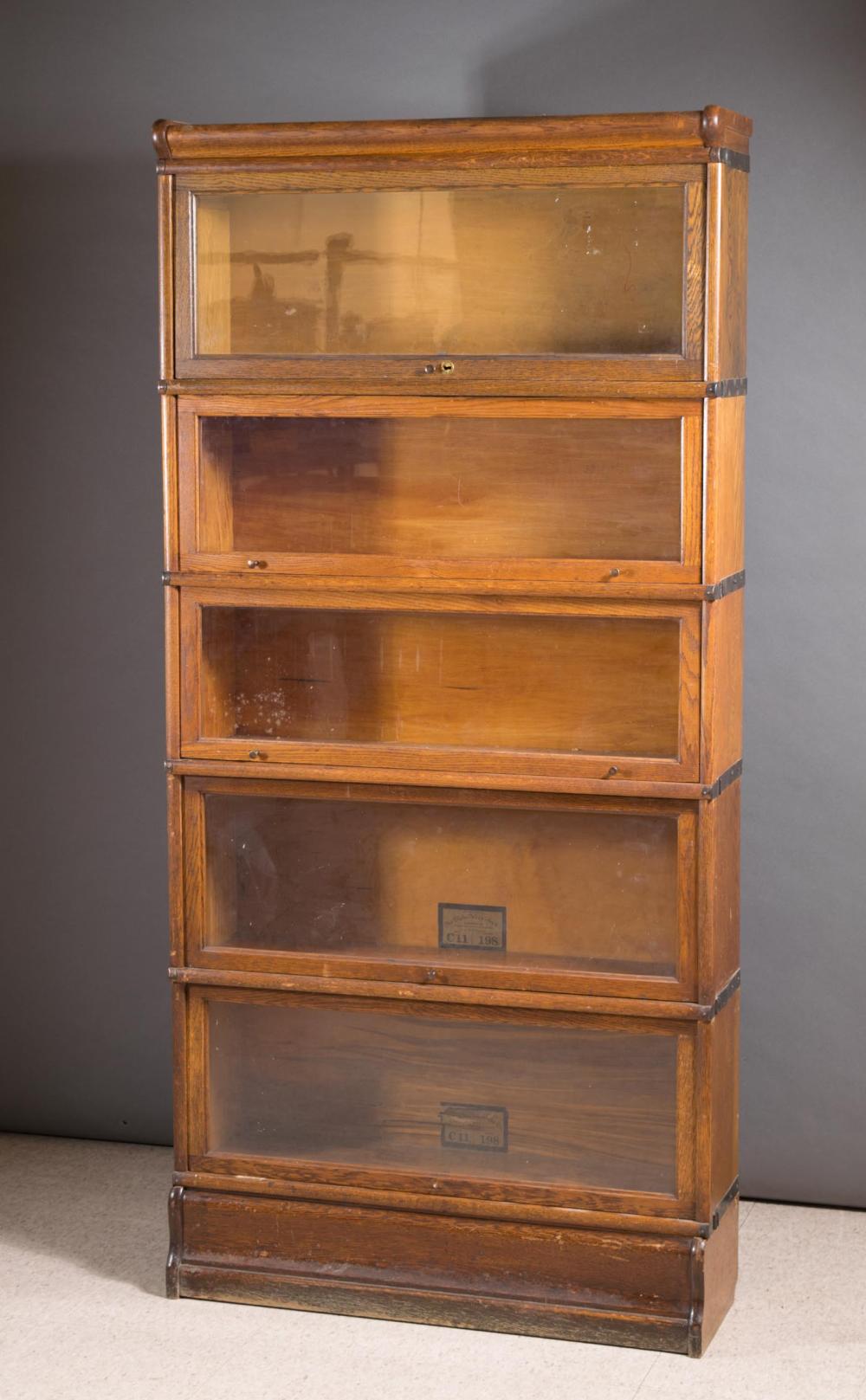 Appraisal: FIVE-SECTION STACKING OAK BOOKCASE The Globe-Wernicke Co Cincinnati Ohio c