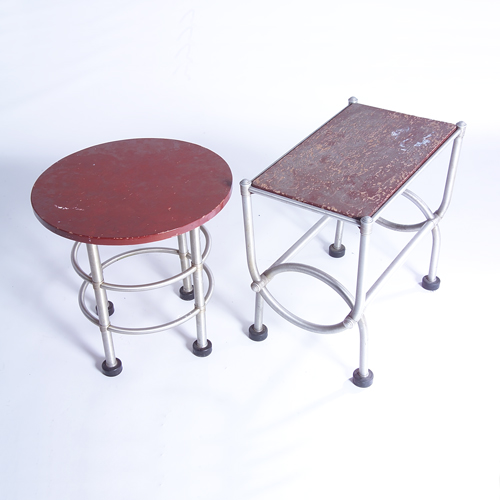 Appraisal: WARREN McARTHUR Two side tables with enameled wood tops one