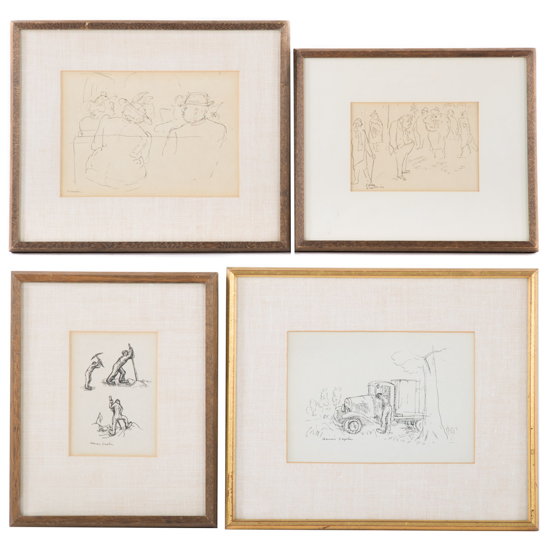 Appraisal: Aaron Sopher Four assorted framed drawings American - Pen and