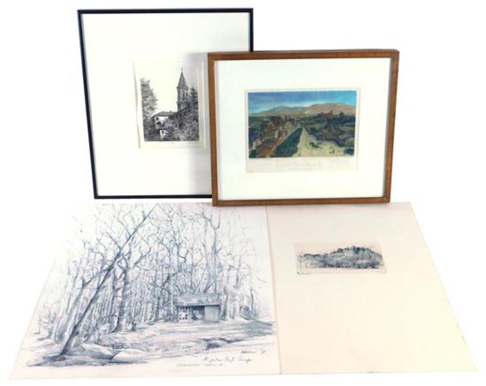 Appraisal: Four works on paper first two framed prints including an