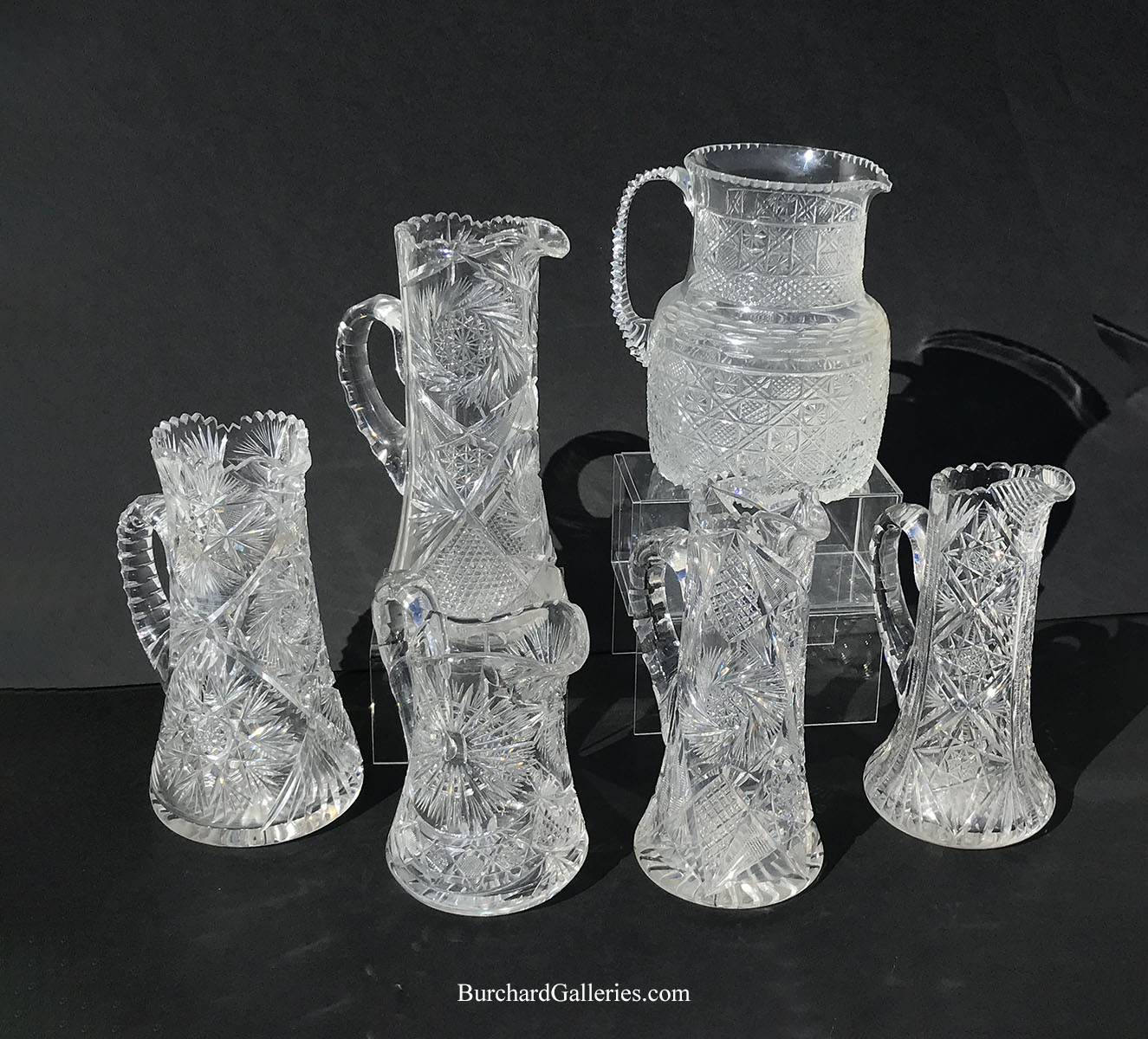 Appraisal: PC LOT OF AMERICAN BRILLIANT CUT GLASS PITCHERS Largest Approx