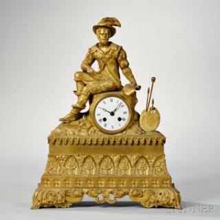 Appraisal: Gilt-brass Figural Mantel Clock France c figure of a man