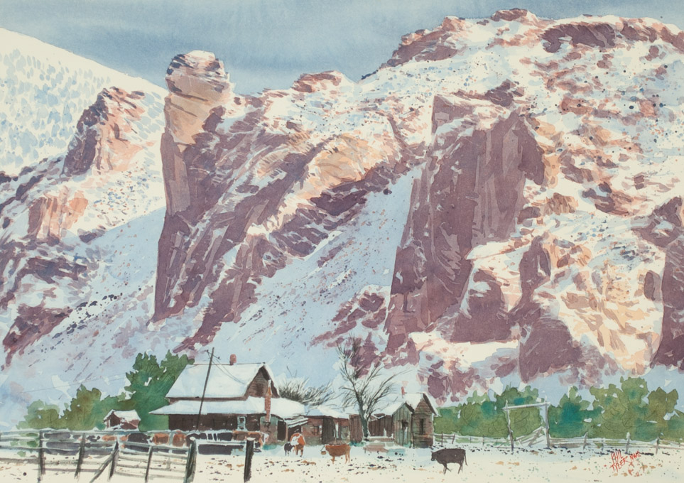 Appraisal: PHIL TYLER WATERCOLOR ON PAPER Oregon - Ranch in winter