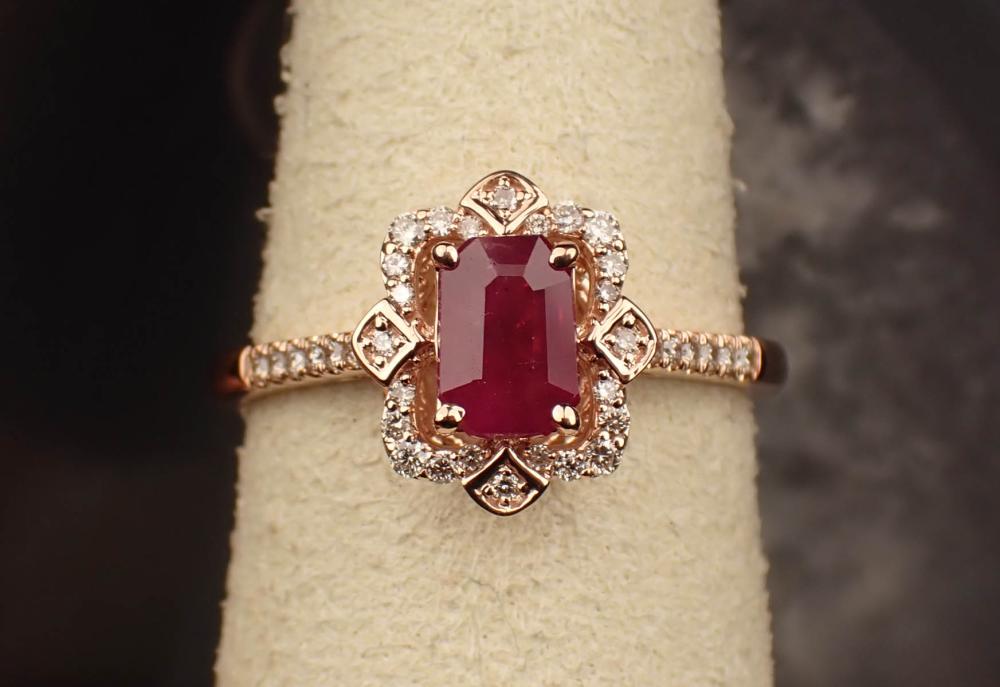 Appraisal: RUBY DIAMOND AND FOURTEEN KARAT GOLD RING The K rose