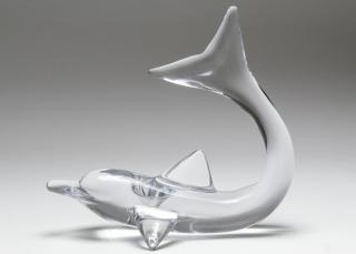 Appraisal: Daum France Lead Crystal Dolphin Centerpiece Marked on side Daum