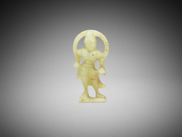 Appraisal: A Chinese carved yellow jade figure of a heavenly guard