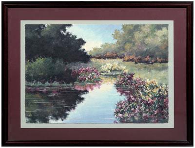 Appraisal: Watercolor pond and flowers signed lower right quot Corthaut quot