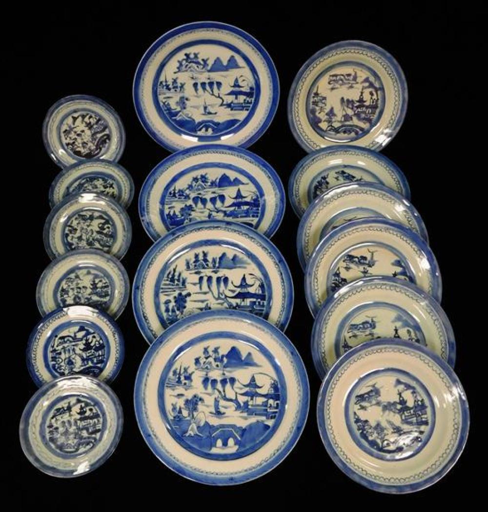 Appraisal: ASIAN Sixteen pieces of Chinese Export Canton porcelain blue and