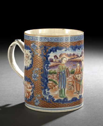 Appraisal: Chinese Export Porcelain Handled Mug th century the cylindrical body