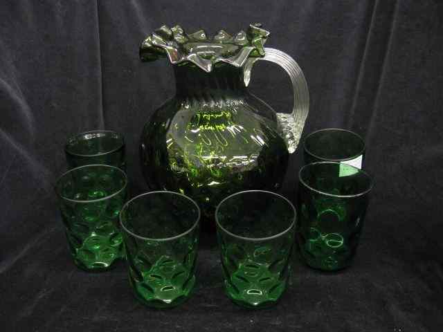 Appraisal: Emerald Art Glass Water Set coin spot decor '' pitcher