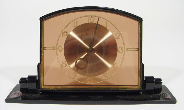 Appraisal: Art Deco amethyst glass and black painted metal mantel clock