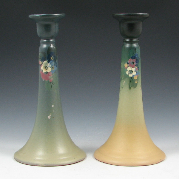 Appraisal: Weller Hudson Candleholders - Mint Two Weller Hudson candleholders One