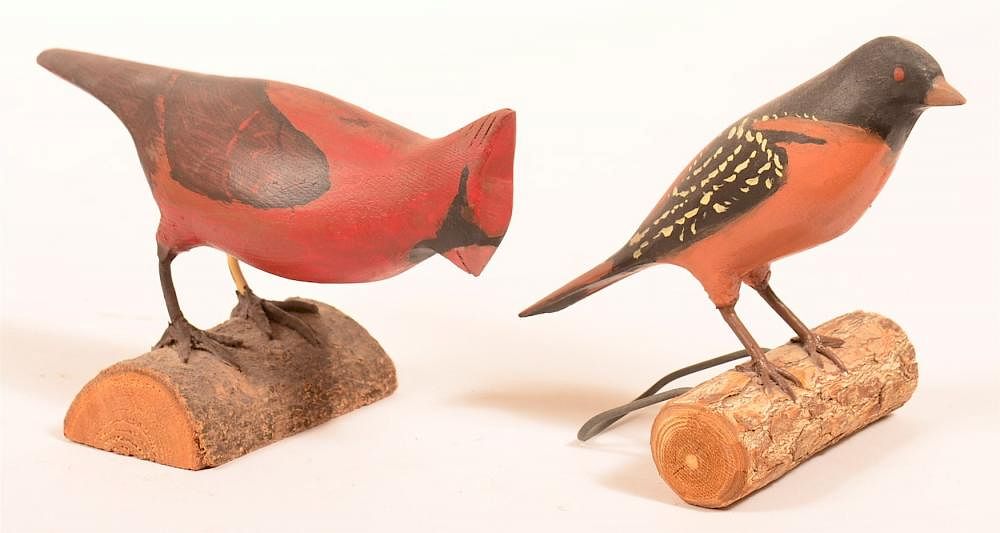 Appraisal: Two Carved and Painted Bird Figures Two th Century Carved