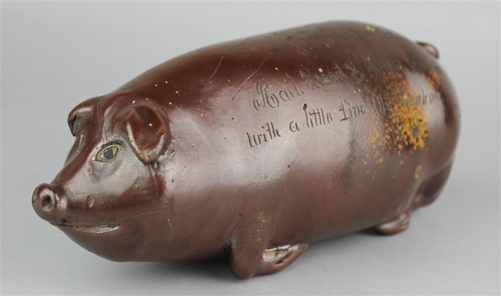 Appraisal: ANNA POTTERY PIG-FORM FLASK Anna Illinois second half th Century