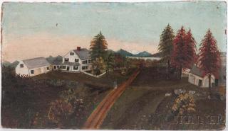 Appraisal: American School Late th Century Landscape with White Farmhouse American