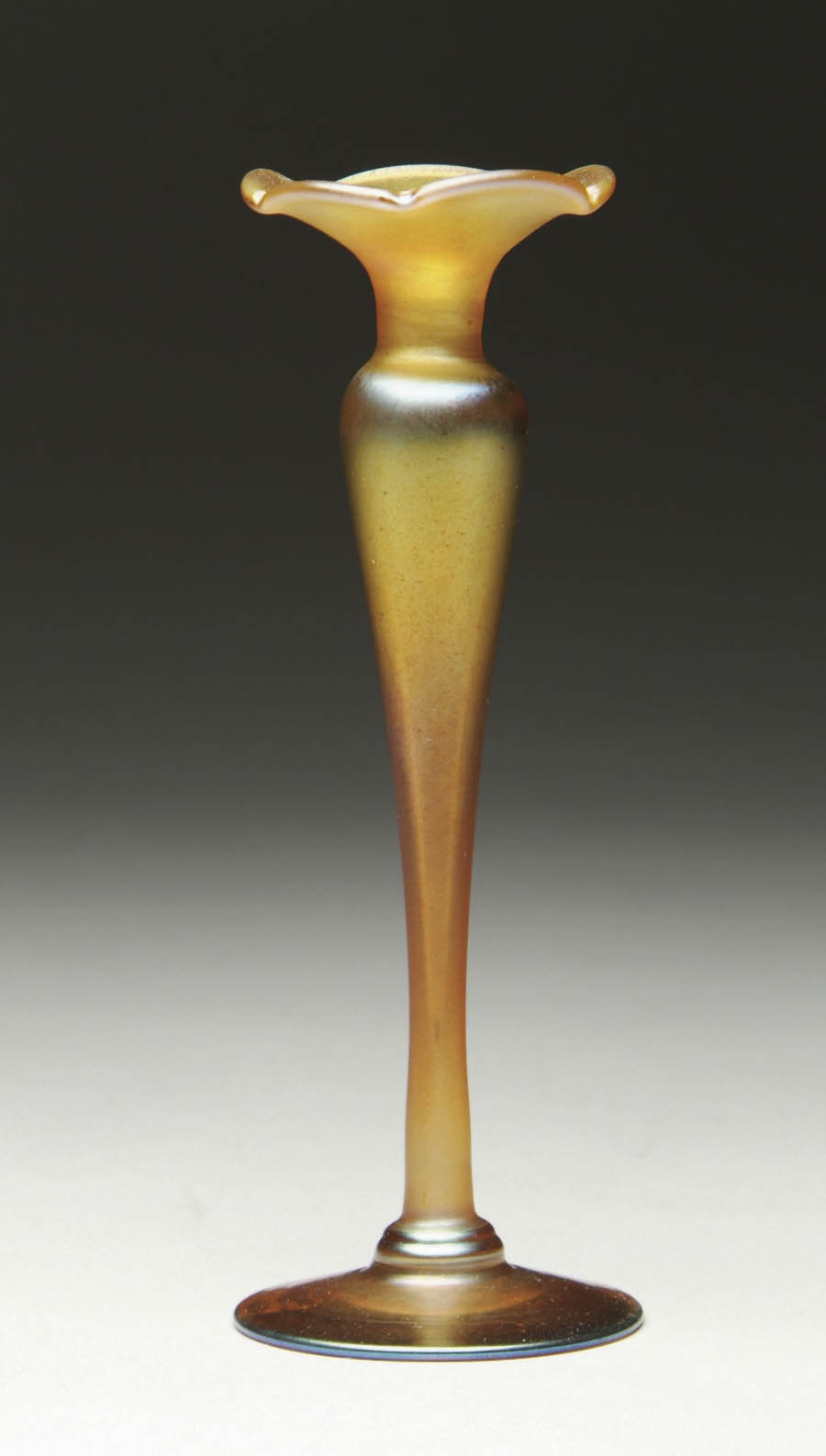 Appraisal: QUEZAL BUD VASE Wonderful Quezal bud vase is iridescent gold