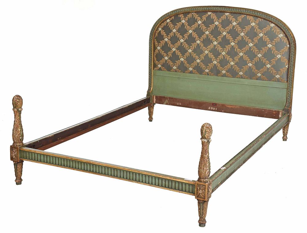 Appraisal: Louis XVI Style Painted and Upholstered Bedstead French early th