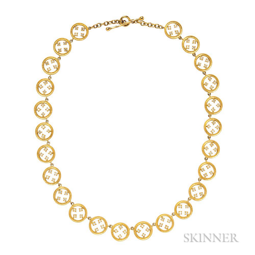 Appraisal: kt Gold and Diamond Filigree Circle Necklace Cathy Waterman kt