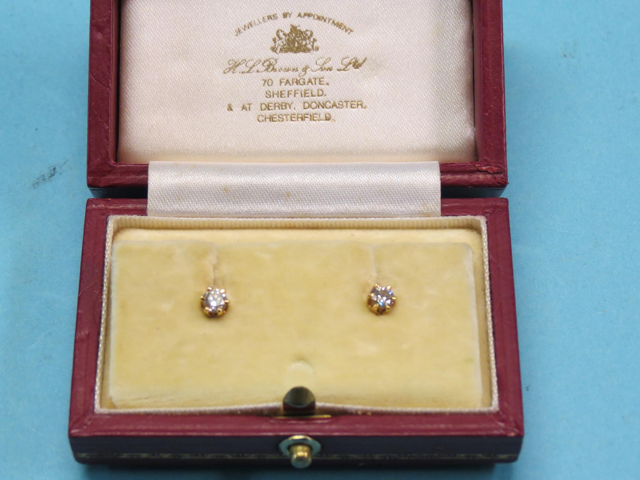 Appraisal: A pair of solitaire diamond ear-studs on ct gold mounts