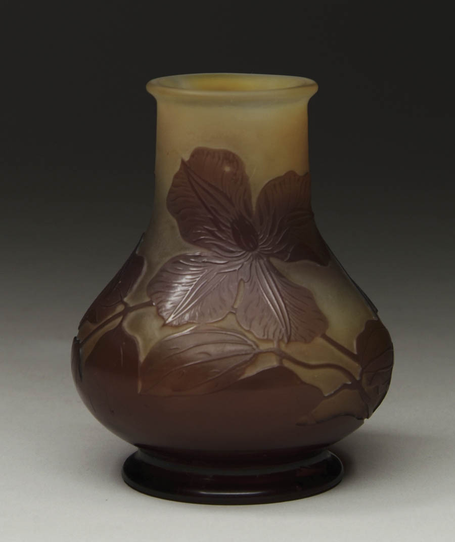 Appraisal: GALL CAMEO VASE Amethyst flower blossoms and leaves on a