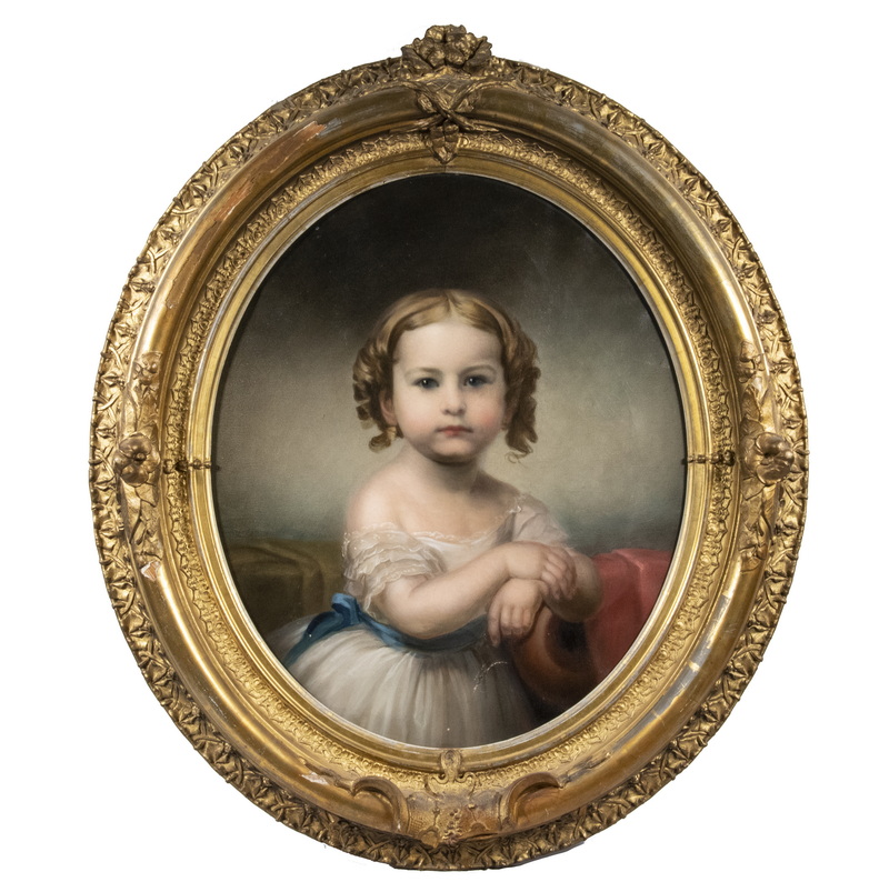 Appraisal: ANTEBELLUM OVAL PORTRAIT OF A YOUNG GIRL IN A MAGNIFICENT