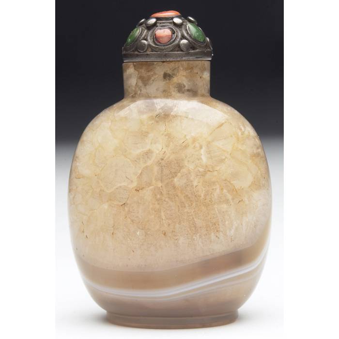 Appraisal: th century snuff bottle large form in agate pewter stopper