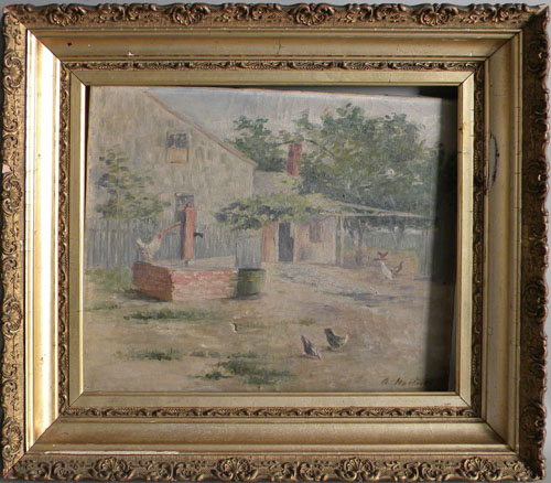 Appraisal: Oil on canvas barnscene ca signed A Hastings x