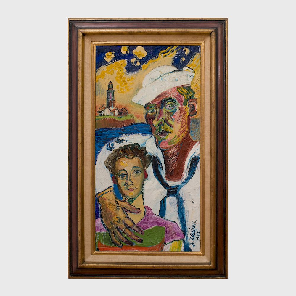 Appraisal: David Burliuk - Sailor and his Wife Oil on canvas