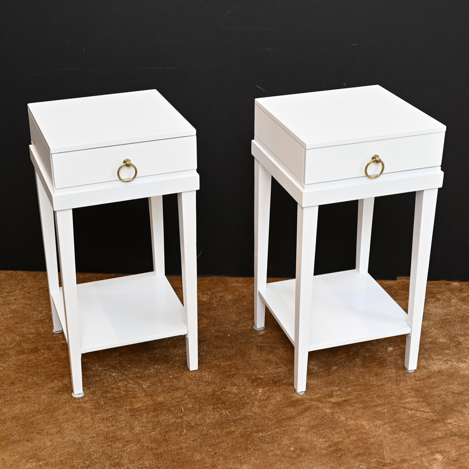 Appraisal: PAIR WHITE PAINTED MODERN NIGHTSTANDS st c single drawer side