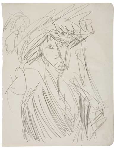 Appraisal: ERNST LUDWIG KIRCHNER Dame mit Hut Pencil on thin cream