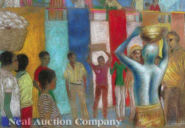 Appraisal: Noel Rockmore American New Orleans - Haitian Market Place pastel