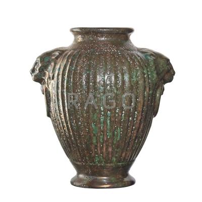 Appraisal: LEON VOLKMAR DURANT KILNS Ribbed ceramic urn Condition Report