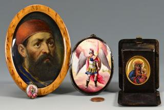 Appraisal: Religious Portrait Miniatures st item Oval miniature portrait pendant on