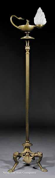 Appraisal: An Empire-Style Bronze Floor Lamp early th c with swan