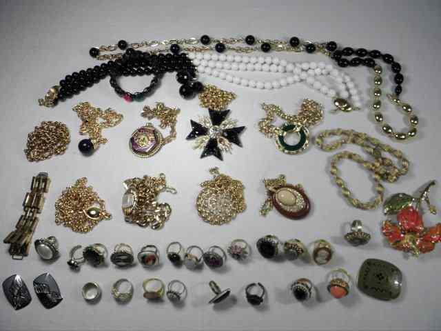 Appraisal: Tray lot of assorted costume jewelry including necklaces brooches rings