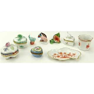 Appraisal: Collection of Nine Porcelain Tableware Includes Herend flower Herend fish