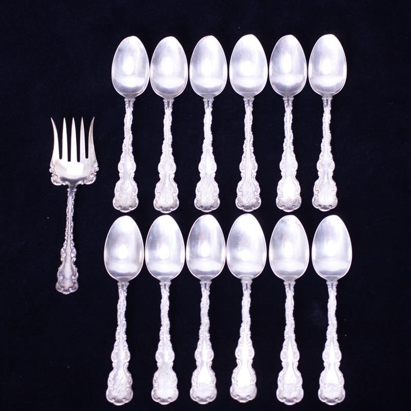 Appraisal: Whiting Louis XV Sterling Silver Flatware teaspoons and serving fork