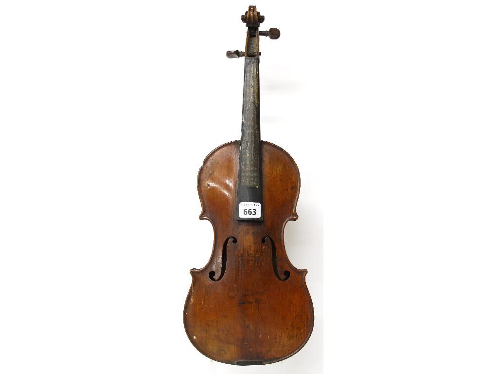 Appraisal: French three-quarter size Stradivari copy violin cm