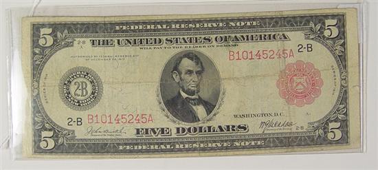 Appraisal: Large Federal Reserve Note Series with red seal red numbers