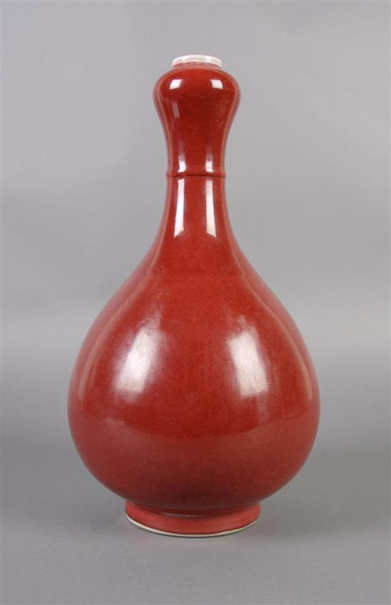 Appraisal: A Chinese Oxblood Glazed Bottle Vase Height inches