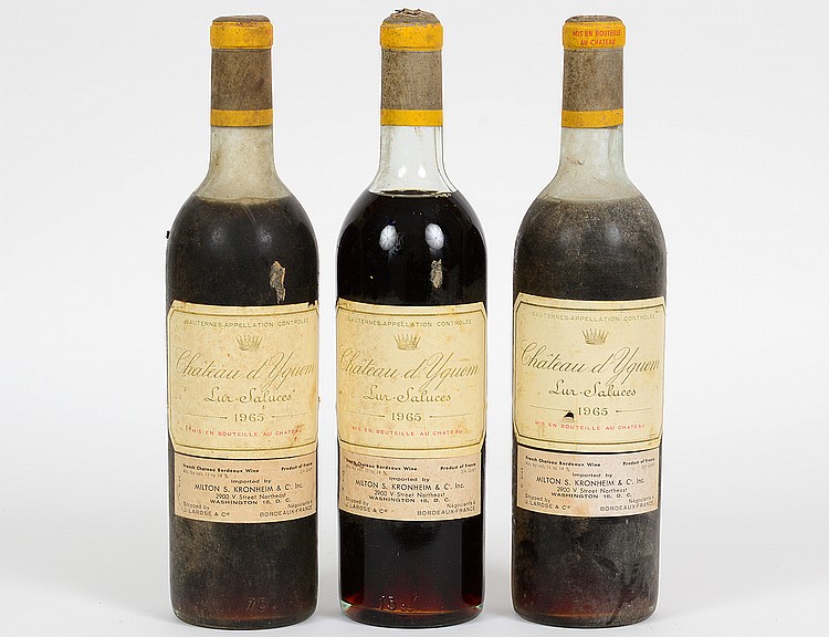 Appraisal: THREE FRENCH CHATEAU Y'QUEM VINTAGE WINESProvenance Estate of Jan West