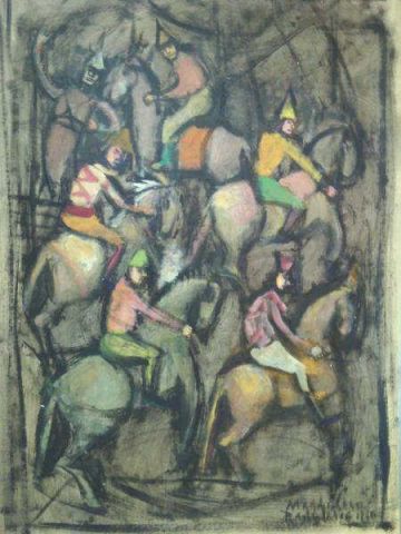 Appraisal: Unknown Signed O B of Horseback Harlequins Signed indecipherably lower